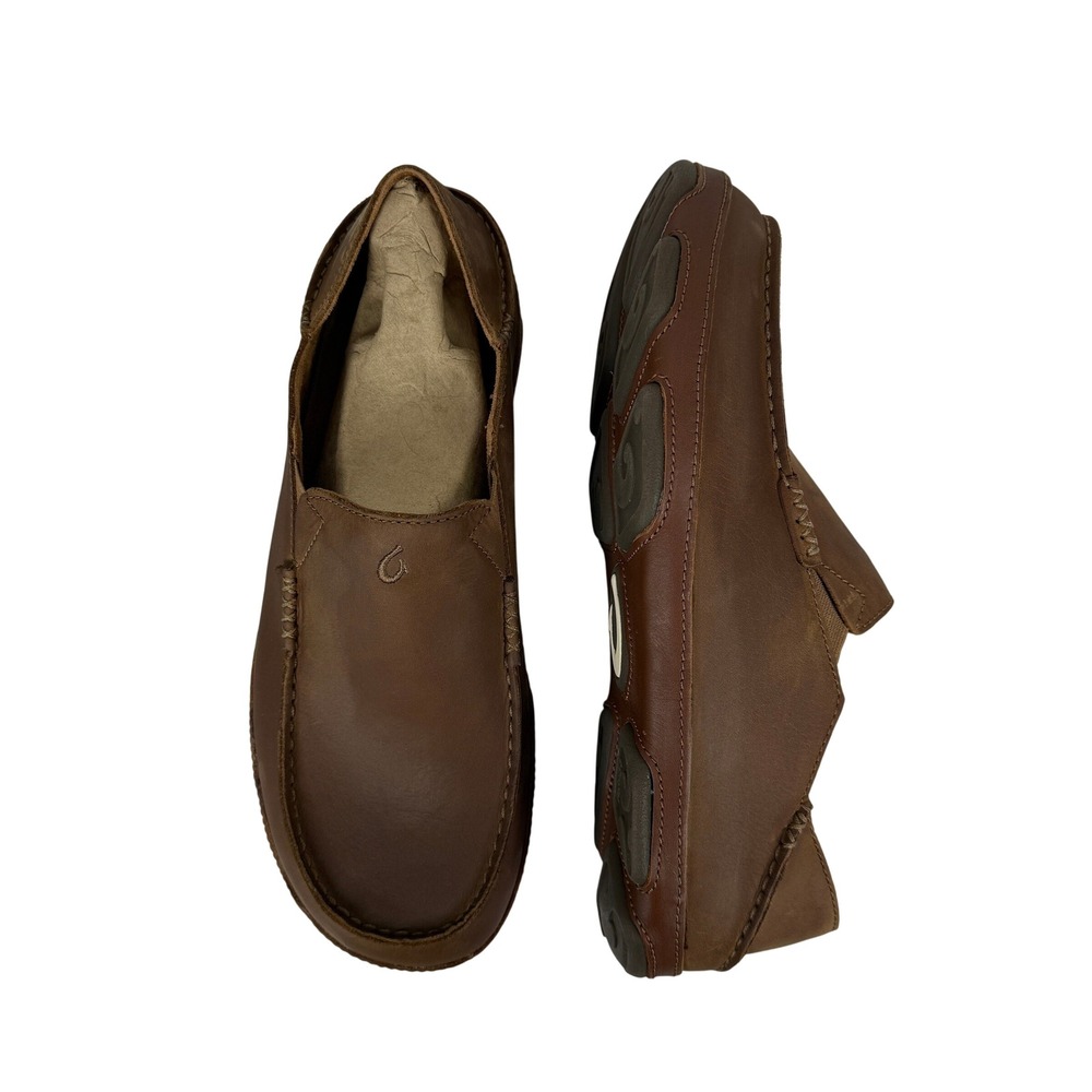 OluKai Moloa Leather Loafers Mens 11.5 Brown Ray Toffee Slip Ons 10128 2733